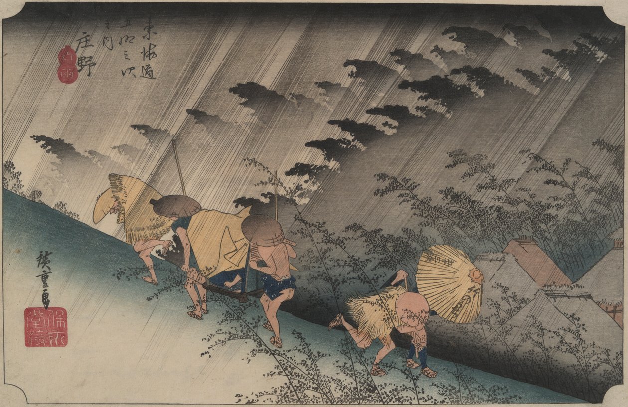 Driving Rain at Shono, fra serien Fifty-three Stations of the Tokaido af Utagawa Hiroshige