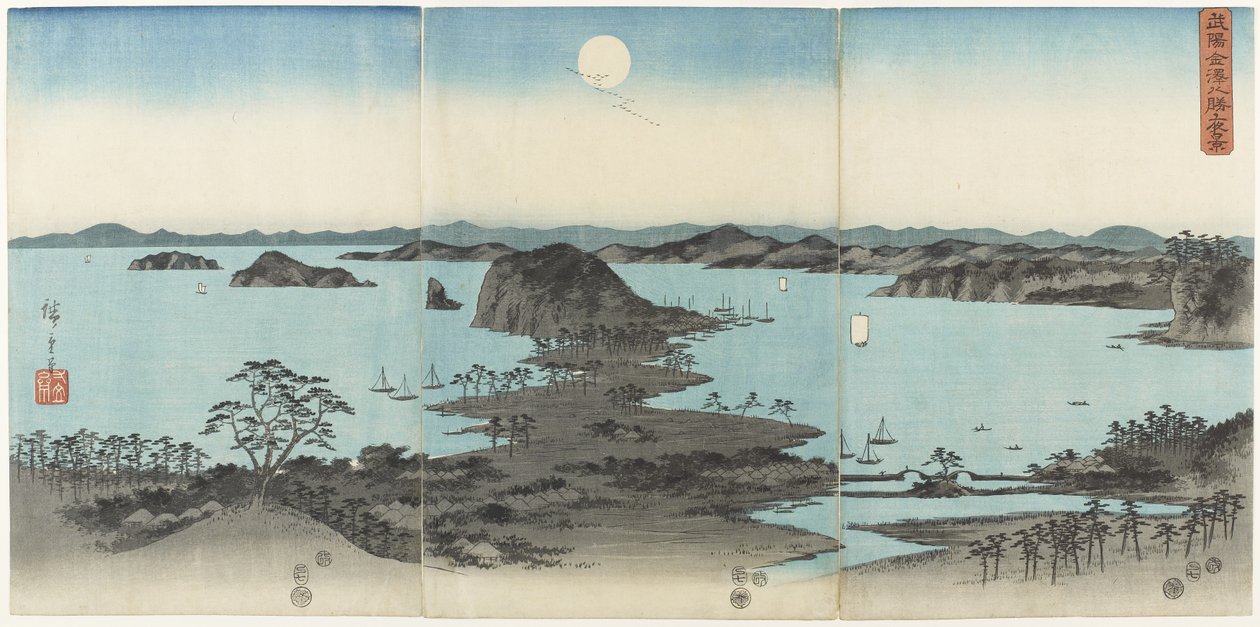Otte udsigter over Kanazawa i Musashi-provinsen om natten, juli 1857 af Utagawa Hiroshige