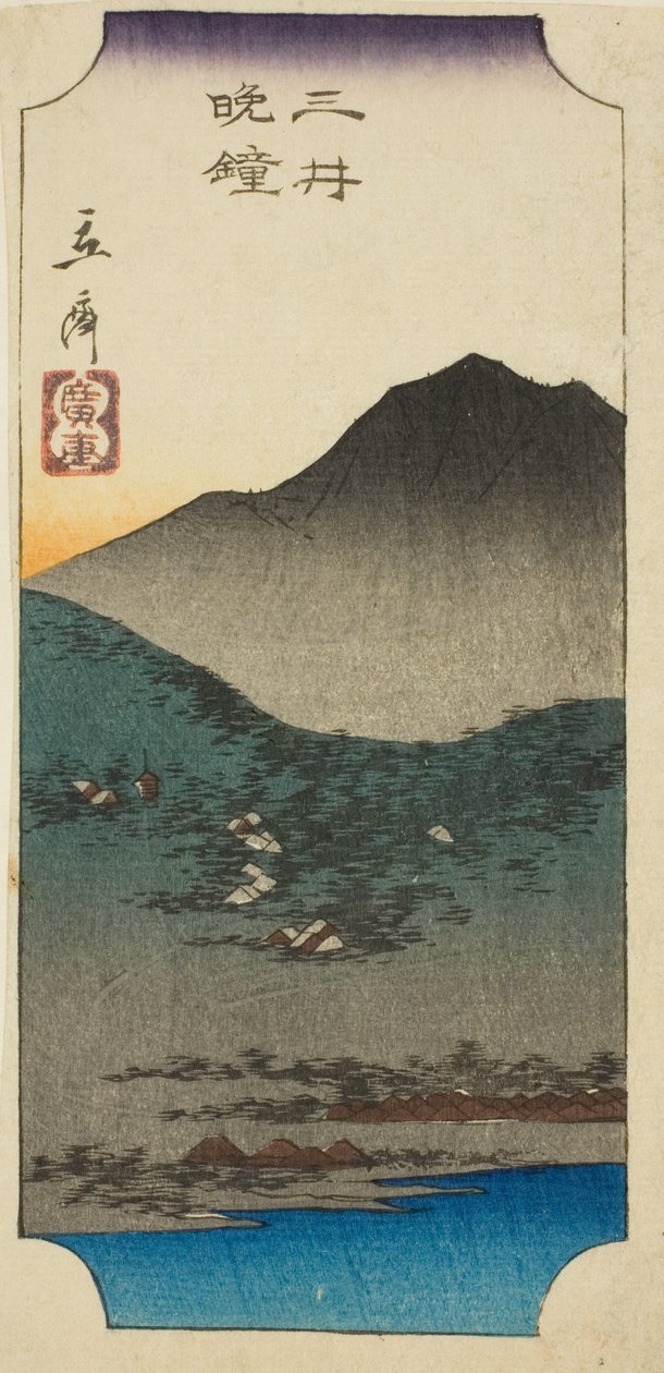 Evening Bells at Mii (Mii bansho), sektion af et ark fra serien "Eight Views of Omi (Omi hakkei)" af Utagawa Hiroshige