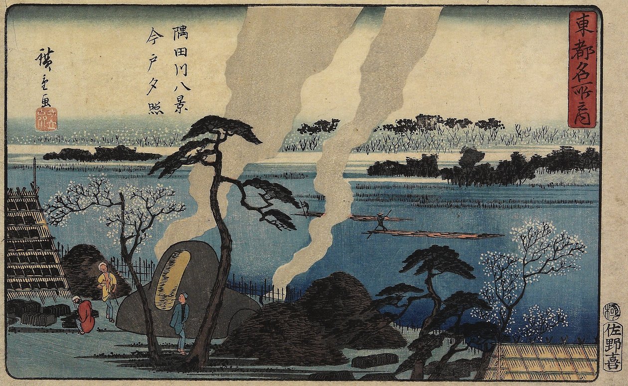 Aftenglød ved Imado, ca. 1840-1842 af Utagawa Hiroshige