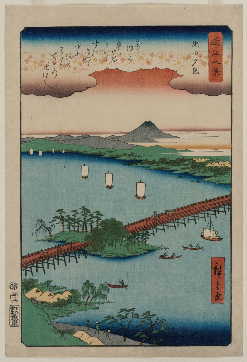 Evening Glow at Seta, fra serien Eight Views of Ōmi af Utagawa Hiroshige