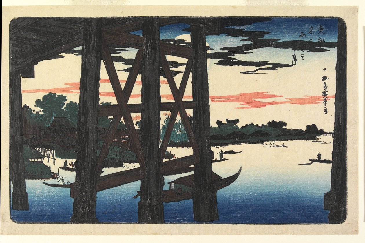 Aftenmånen ved Ryōgoku-broen af Utagawa Hiroshige