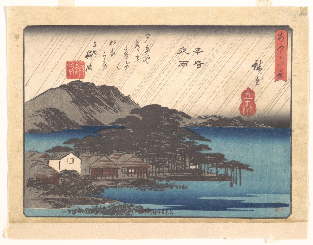 Aftenregn ved Karasaki, fra serien Otte udsigter over Ōmi (Ōmi hakkei) af Utagawa Hiroshige