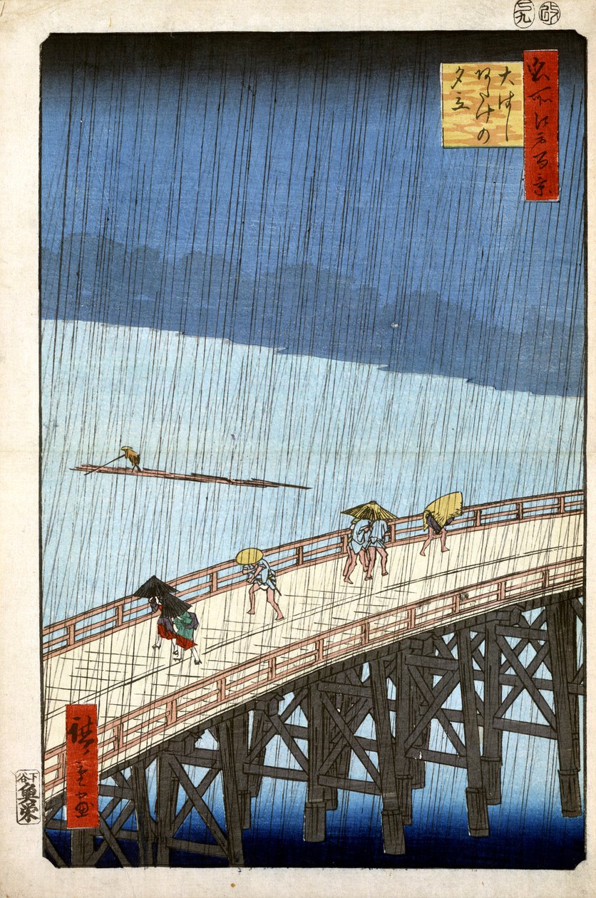 Aftenbyge ved Atake og den store bro, 1856-1858. af Utagawa Hiroshige