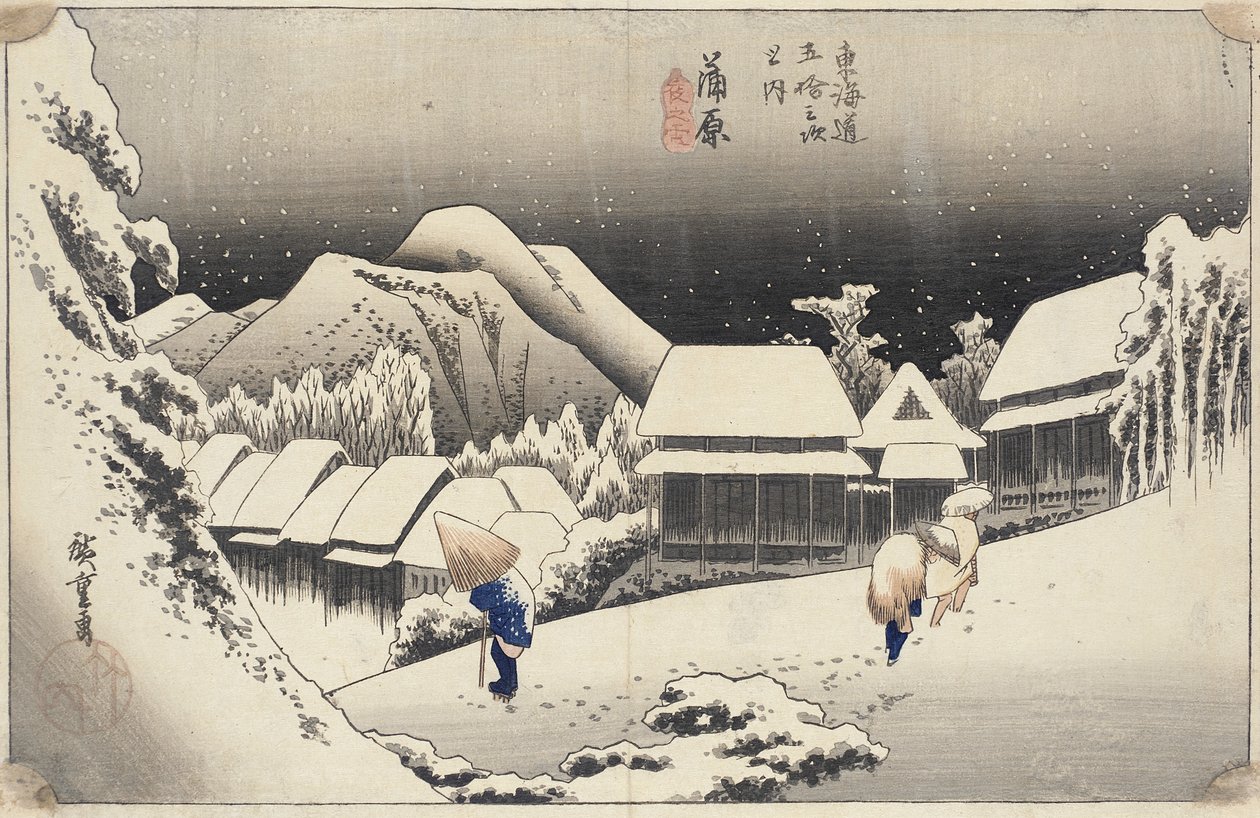 Aftensne ved Kanbara fra serien 53 Stations of the Tokaido, ca. 1833-4 (træblok i farver) af Utagawa Hiroshige