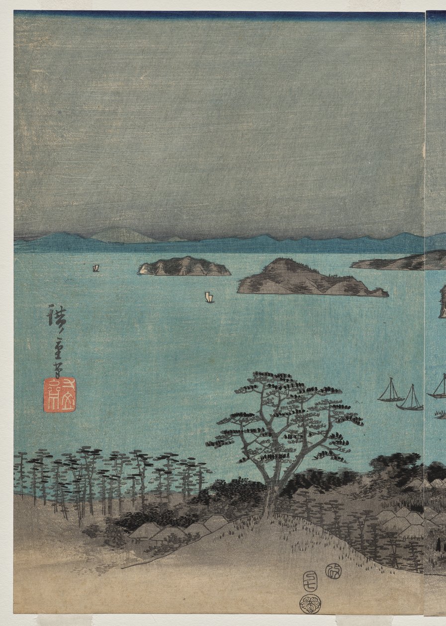 Aftenudsigt over de otte berømte steder nær Kanazawa under fuldmåne i Musashi-provinsen af Utagawa Hiroshige