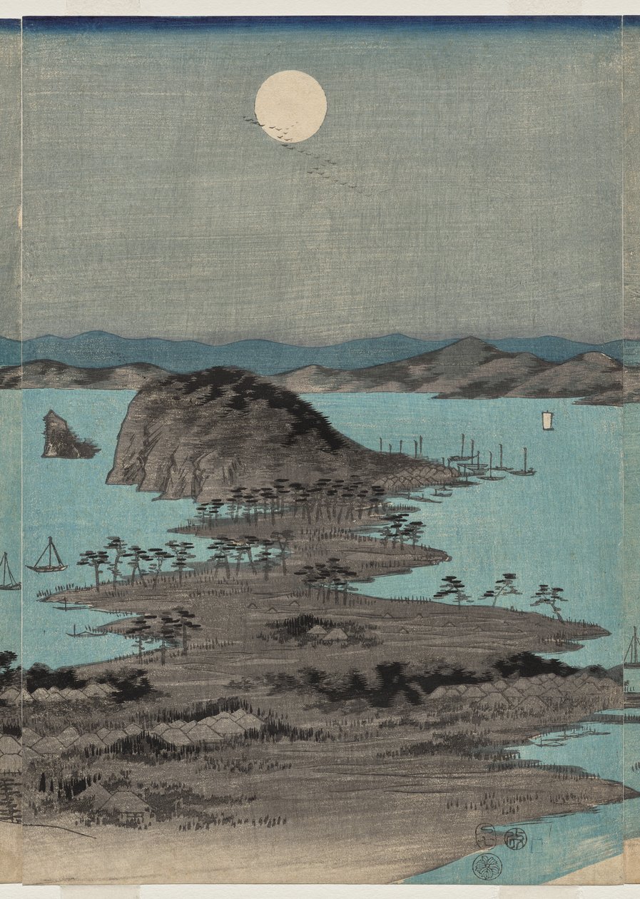 Aftenudsigt over de otte berømte steder nær Kanazawa under fuldmåne i Musashi-provinsen af Utagawa Hiroshige