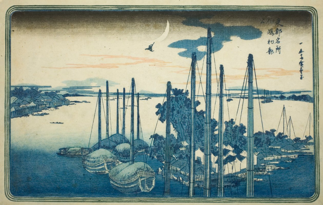 Årets første gøg på Tsukuda Island (Tsukudajima, hatsu hototogisu), fra serien "Famous Views of the Eastern Capital (Toto Meisho)" af Utagawa Hiroshige