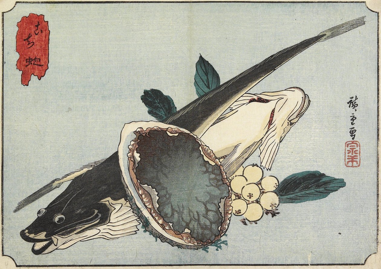 Fladhoved og Abalone, begyndelsen af det 19. århundrede af Utagawa Hiroshige