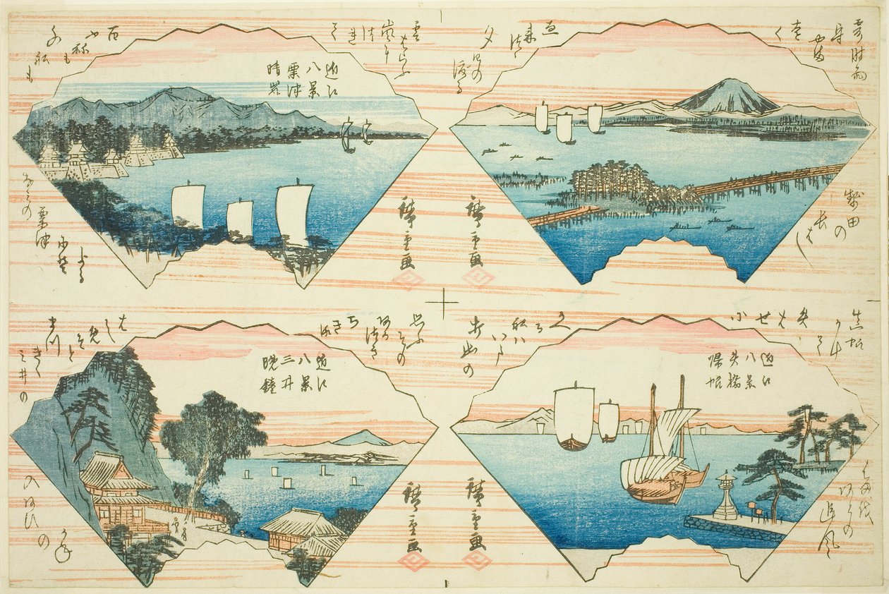 Fire visninger fra serien Eight Views of Omi (Omi Hakkei) af Utagawa Hiroshige