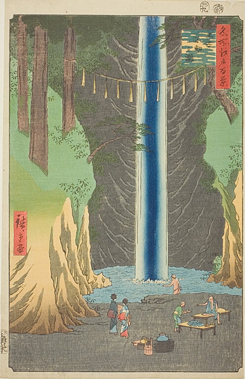 Fudo Falls at Oji (Oji Fudo no taki), nr. 49 fra serien "One Hundred Famous Views of Edo (Meisho Edo hyakkei)" af Utagawa Hiroshige