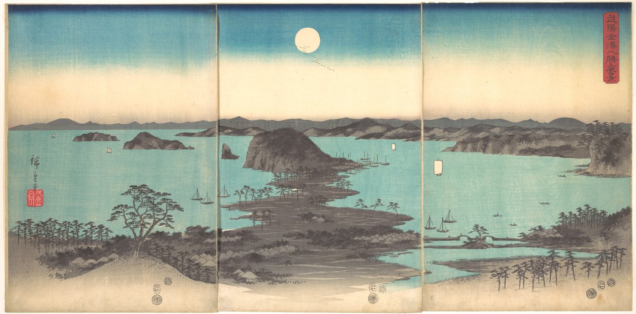 Fuldmåne ved Kanazawa, Musashi-provinsen af Utagawa Hiroshige