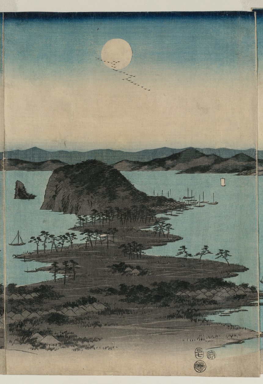 Fuldmåne over Kanazawa, Musashi af Utagawa Hiroshige