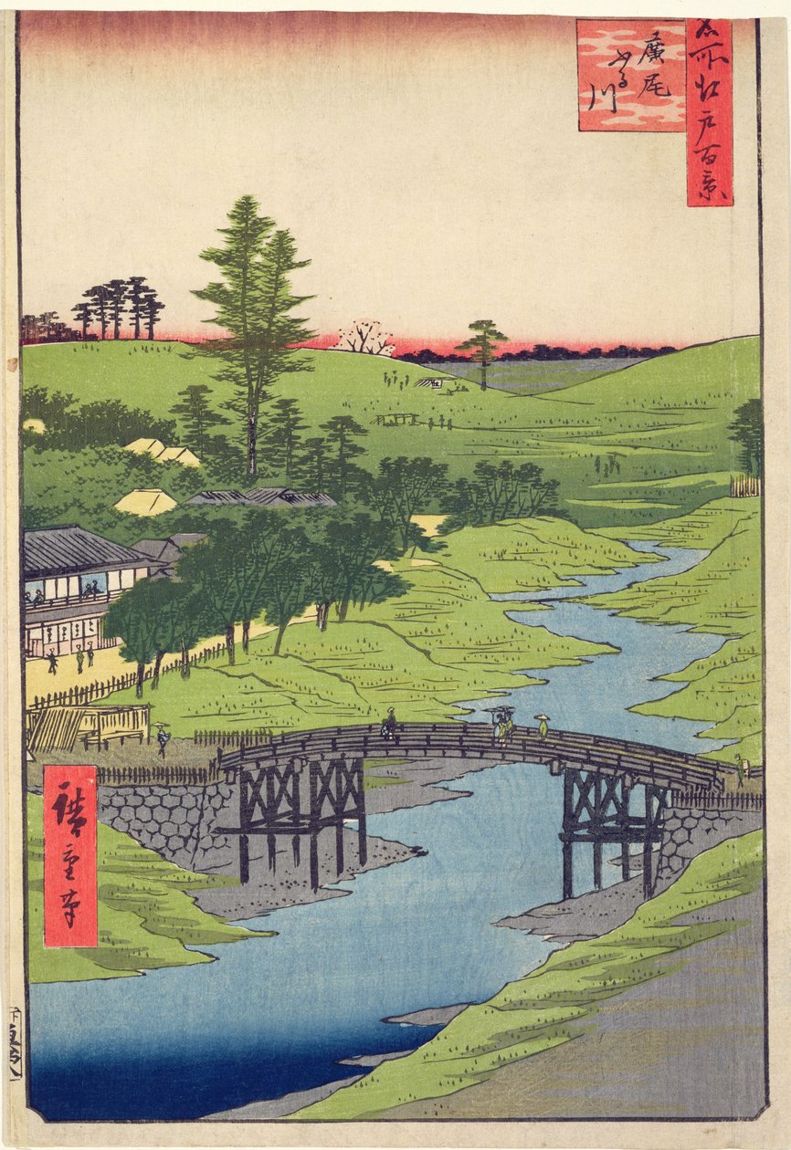 Furukawa-floden, Hiroo fra hundrede berømte udsigter over Edo juli 1856 (træblok farvetryk) af Utagawa Hiroshige