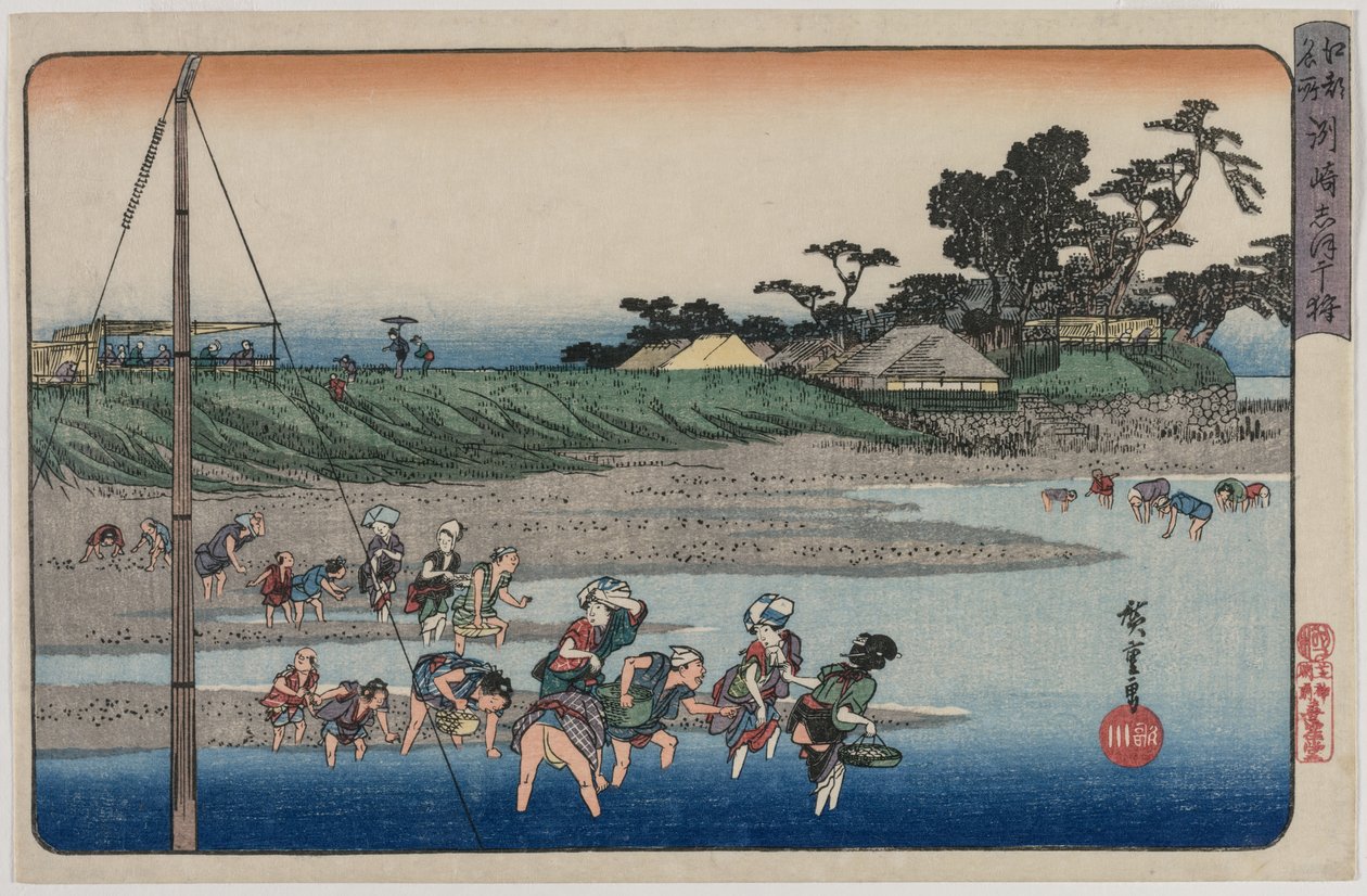 Samler skaldyr ved lavvande ved Susaki, fra serien Famous Places in Edo, midten af 1830