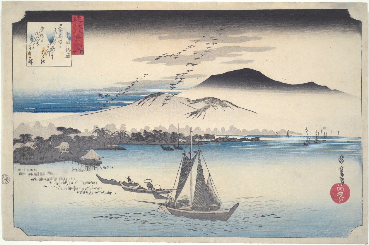 Gæs, der falder ned ved Katada: Otte udsigter over Omi af Utagawa Hiroshige