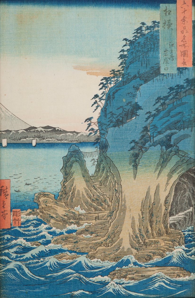 Grotter på øen Enoshima i Sagami-provinsen / Sagami Enoshima Iwaya no kuchi, tavle 15 fra serien: Udsigter over berømte steder i mere end tres provinser / Rokuju yoshu meisho zue af Utagawa Hiroshige