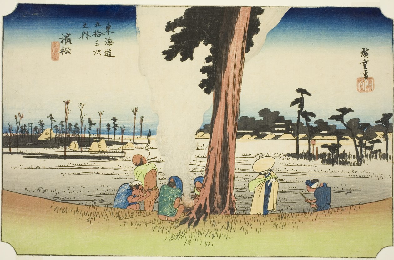 Hamamatsu: Vinterscene (Hamamatsu, fuyugare no zu), fra serien "Fifty-three Stations of the Tokaido (Tokaido gojusan tsugi no uchi)," også kendt som Hoeido Tokaido af Utagawa Hiroshige