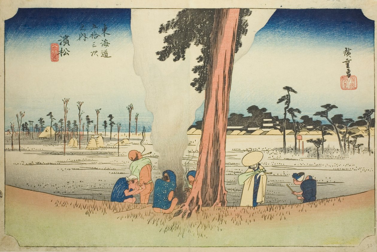 Hamamatsu: Vinterscene (Hamamatsu, fuyugare no zu), fra serien "Fifty-three Stations of the Tokaido (Tokaido gojusan tsugi no uchi)," også kendt som Hoeido Tokaido af Utagawa Hiroshige