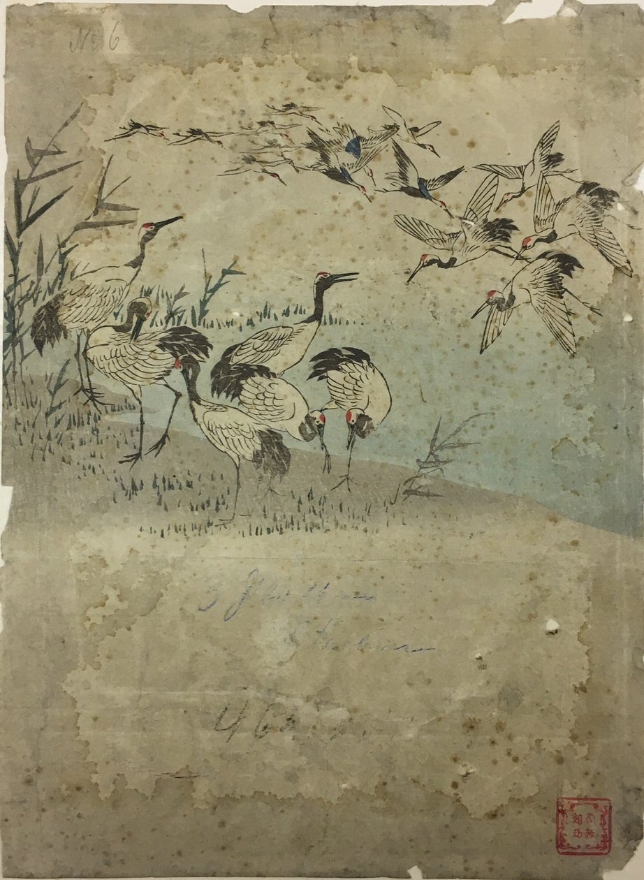 Fiskehejrer blandt græs af Utagawa Hiroshige