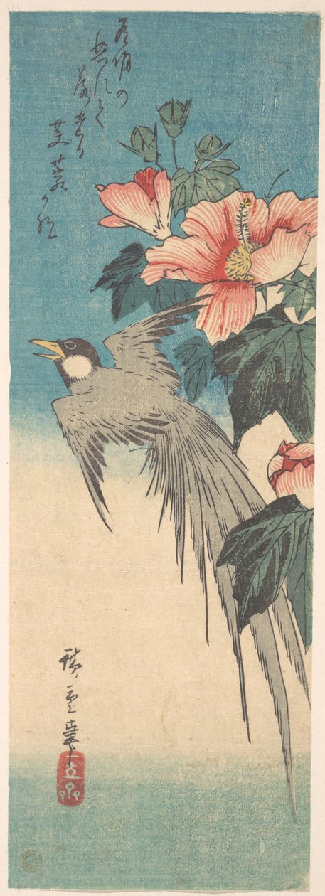 Hibiscus Mutabilis und Langschwanzvogel af Utagawa Hiroshige