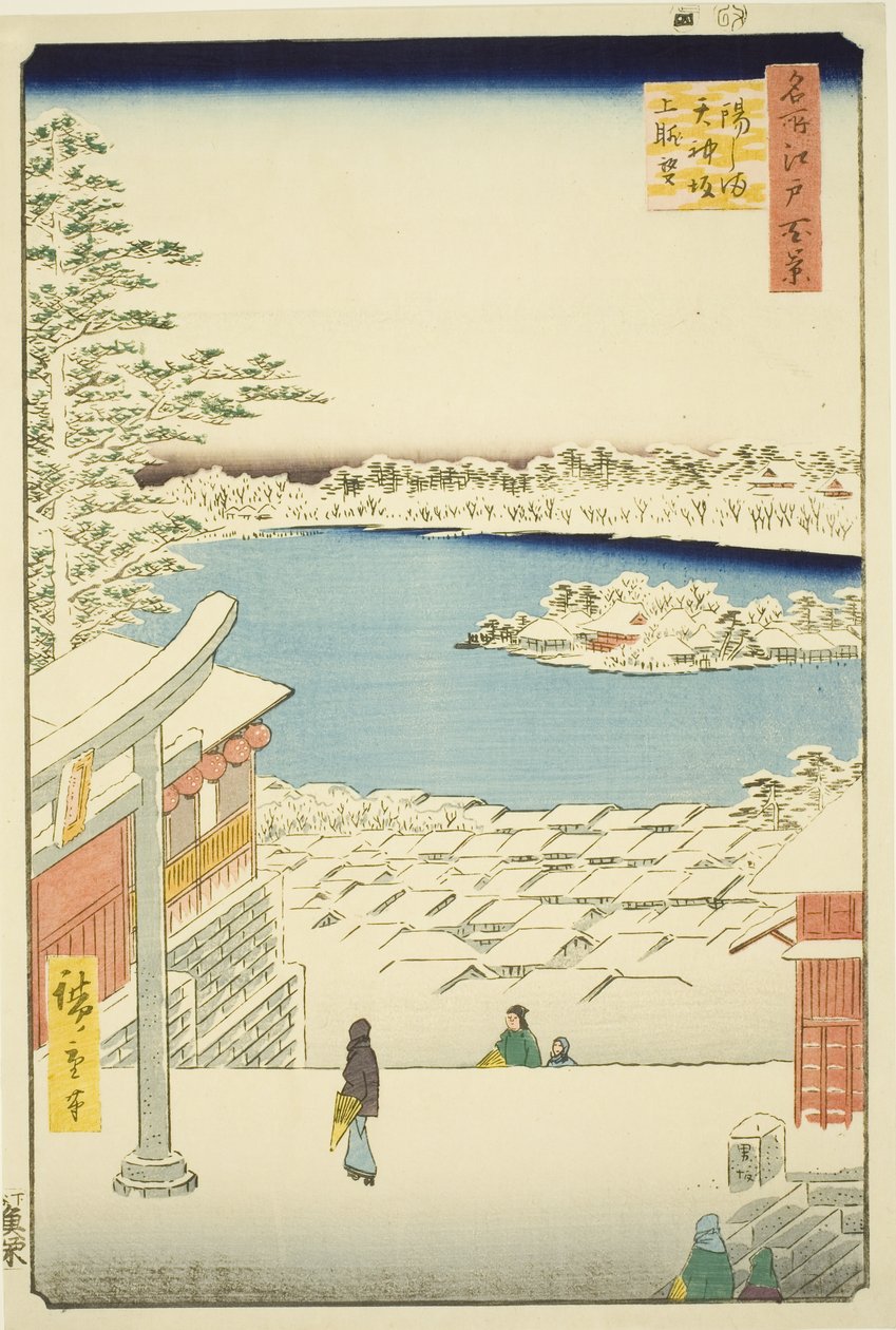 Træk l og p visning fra Yushima Tenjin Shline (Yushima Tenjin Sakaue Tembo), fra serien ``Ridge dre d fa net s views of Edo (One hundred famous views of Edo)