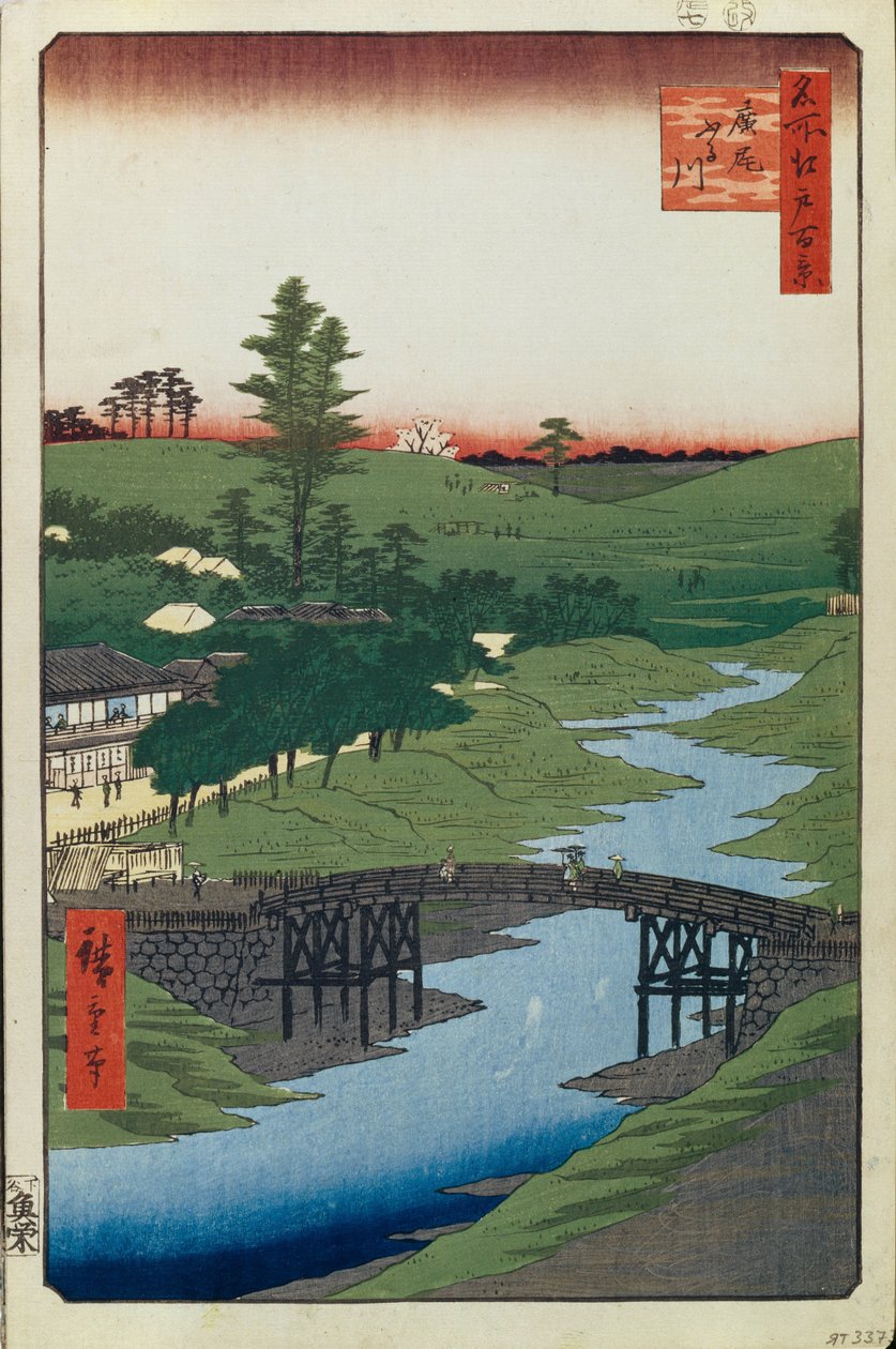 Hiroo på Furukawa-floden hundrede berømte udsigter over Edo, 1856-1858 af Utagawa Hiroshige