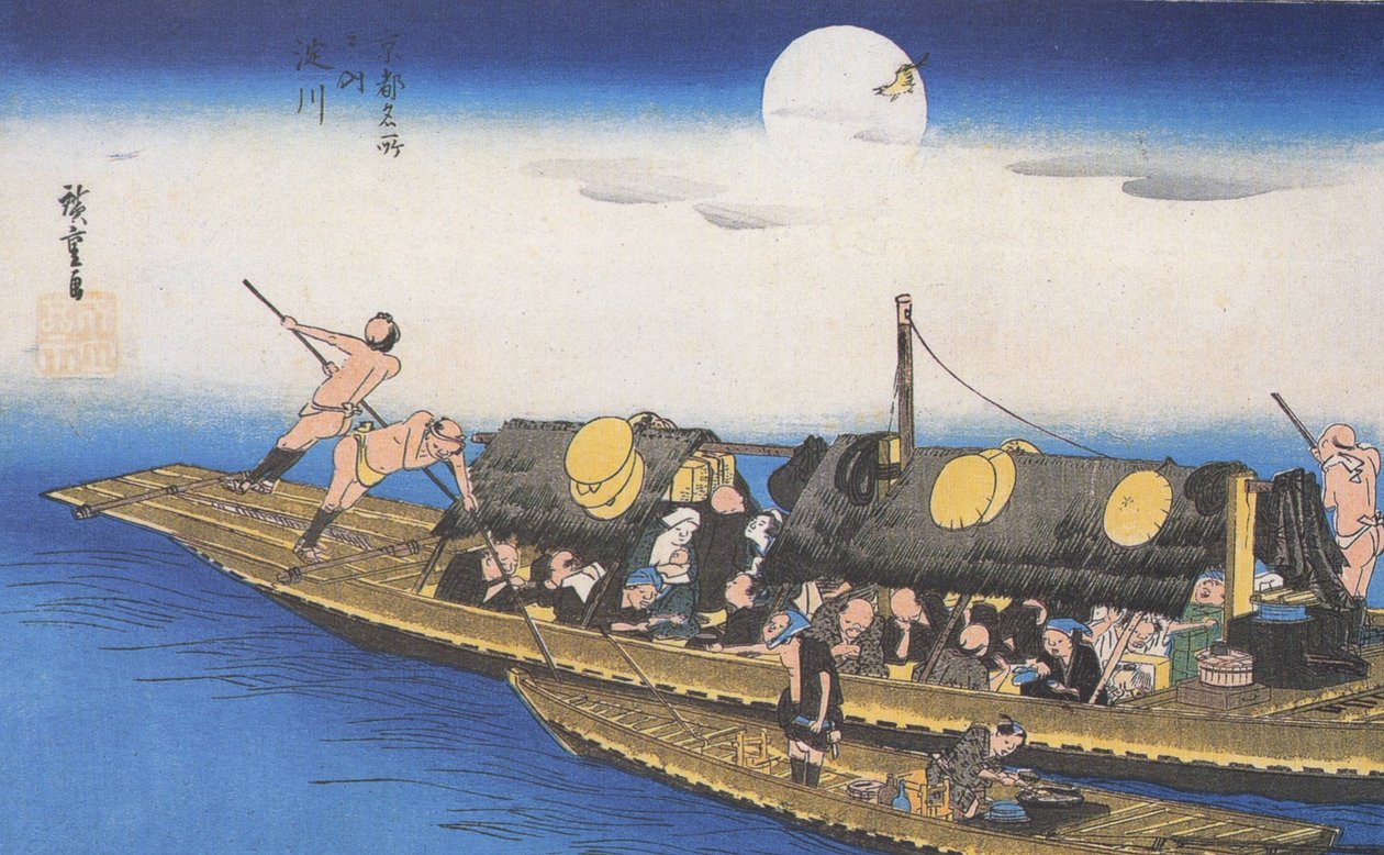 Hiroshige En færge på floden af Utagawa Hiroshige