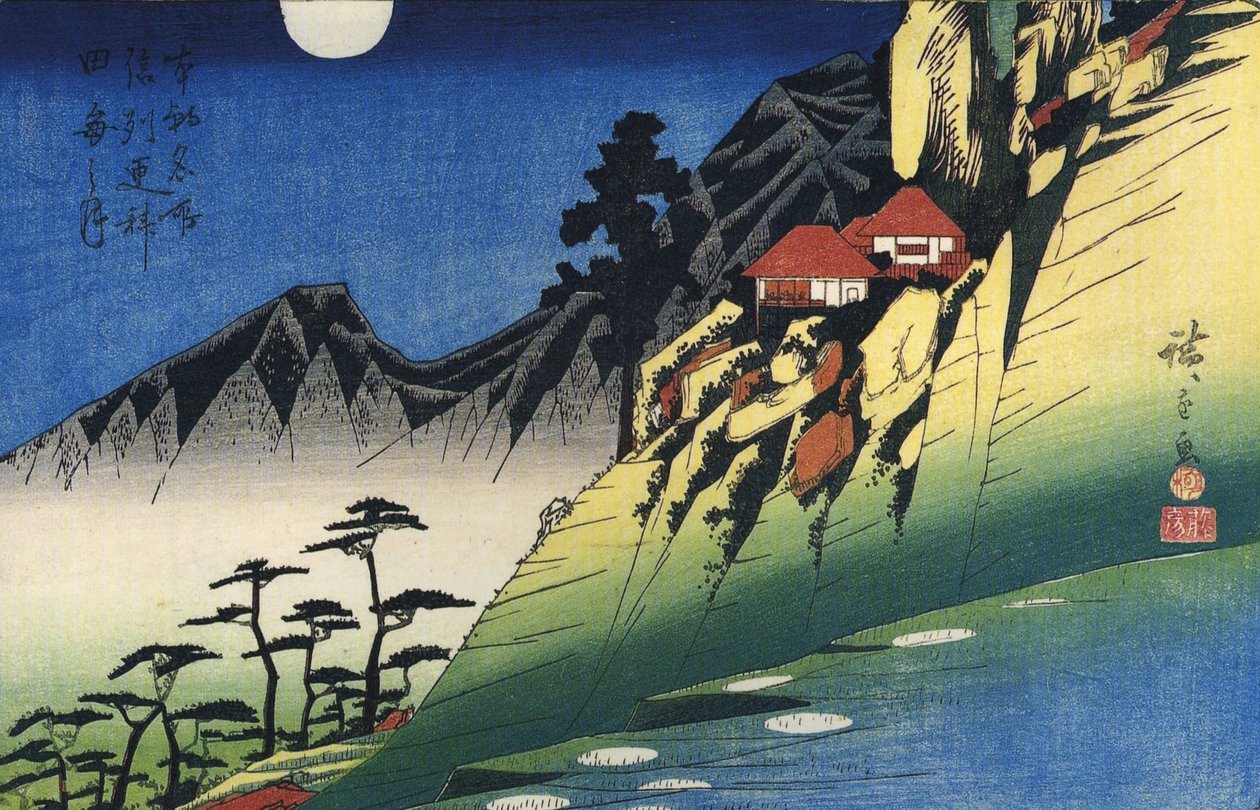 Hiroshige Måne over bjerglandskab af Utagawa Hiroshige