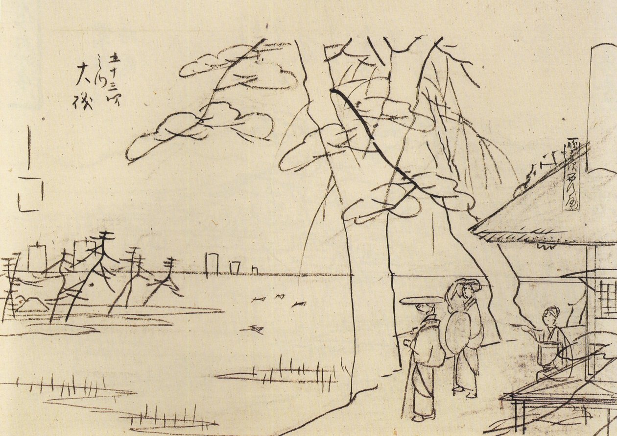 Hiroshige, Mennesker med udsigt over vandet af Utagawa Hiroshige