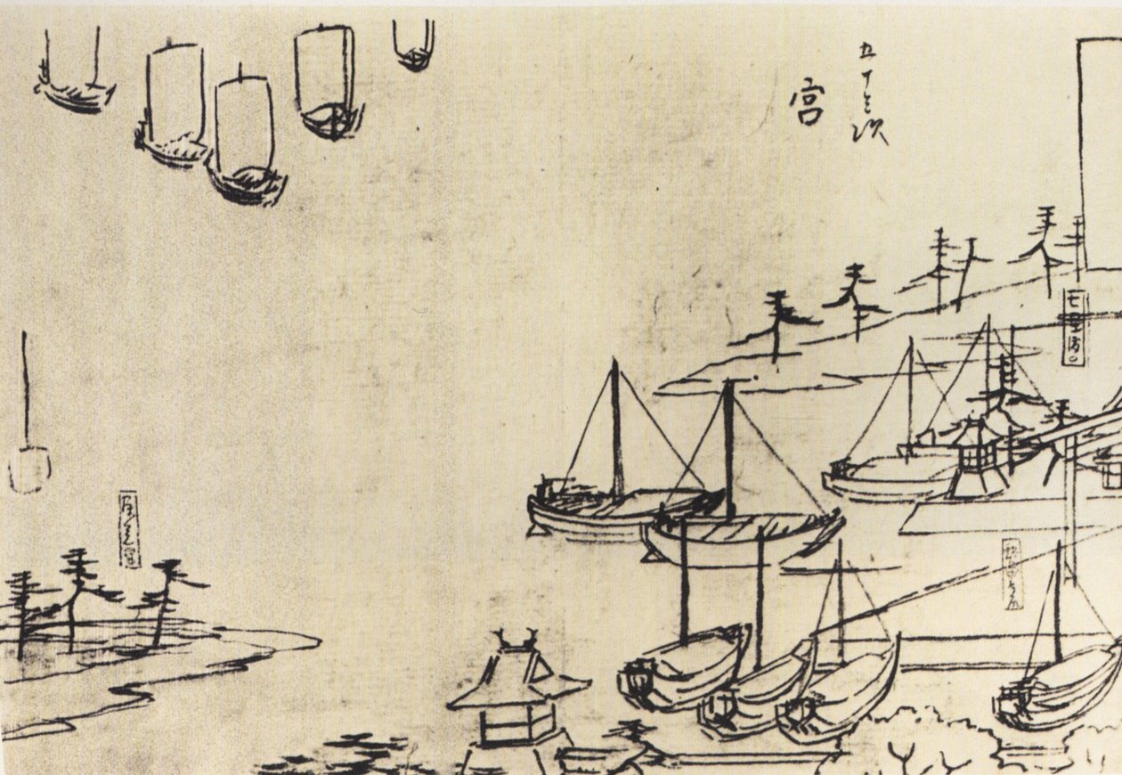 Hiroshige, Udsigt over en havn nb af Utagawa Hiroshige