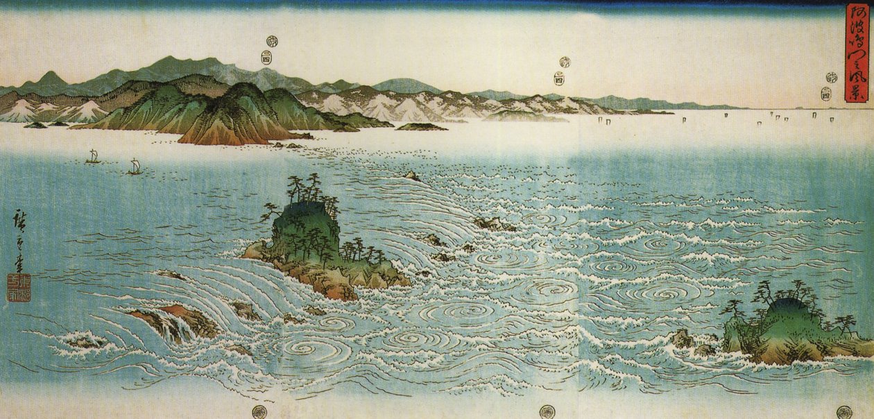 Hiroshige, Hvirvler på en klippekyst af Utagawa Hiroshige