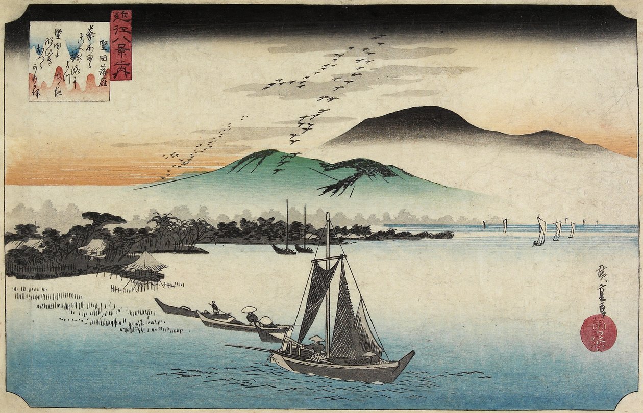 Søgegæs ved Katada, ca. 1834 af Utagawa Hiroshige