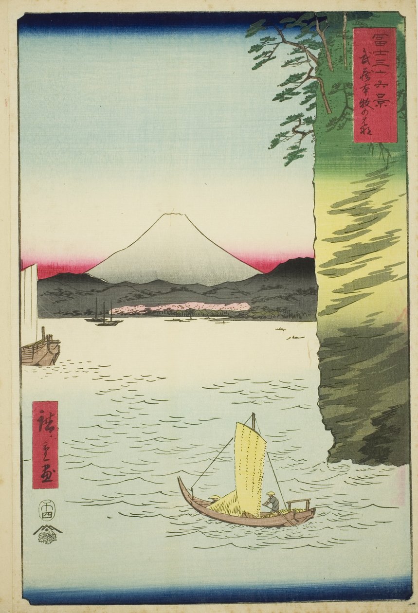 Honboku-medlem Musashi P Rovinse (Musashi Honmoku-blomst), fra Teseries ``Tyrty x Views Of Mount Fuji (Fuji Usaju Rokukei)