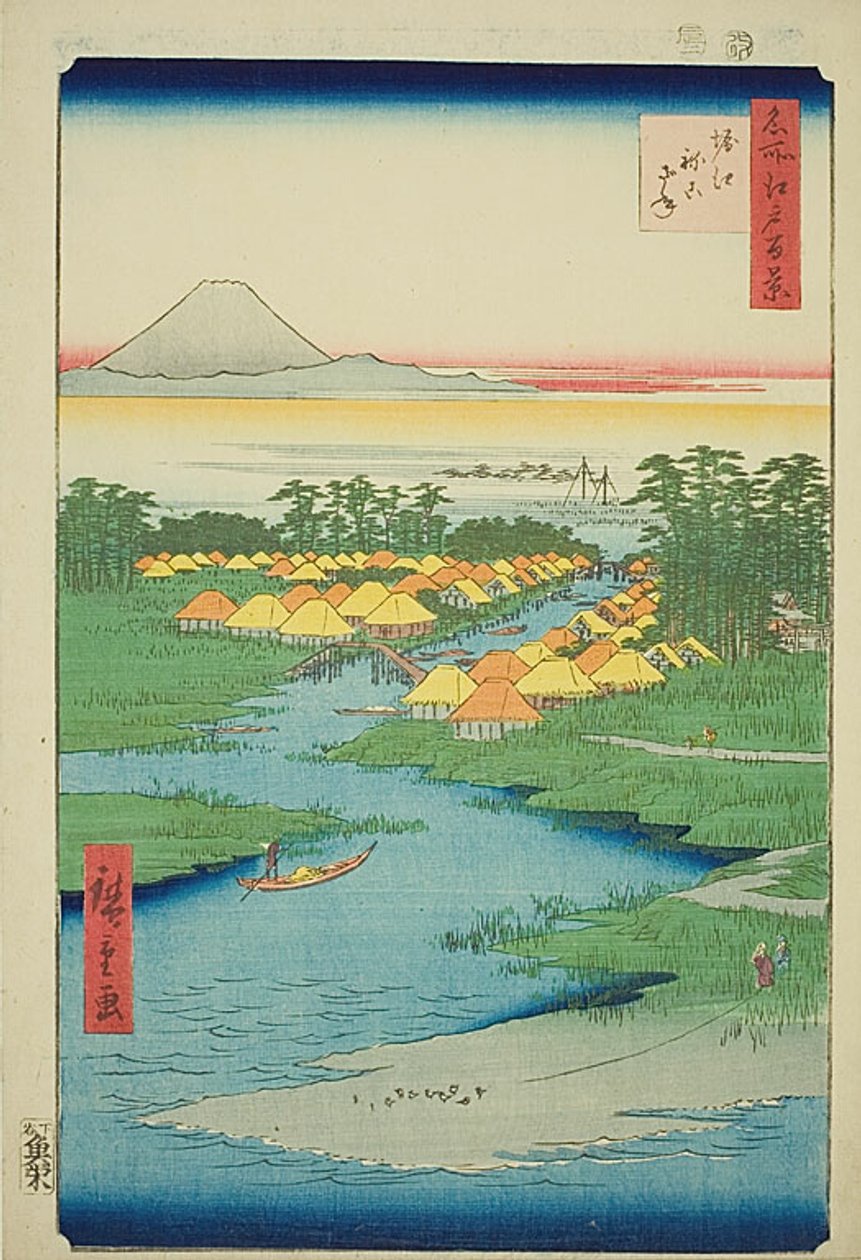 Horie og Nekozane (Horie Nekozane), nr. 96 fra serien "One Hundred Famous Views of Edo (Meisho Edo hyakkei)" af Utagawa Hiroshige