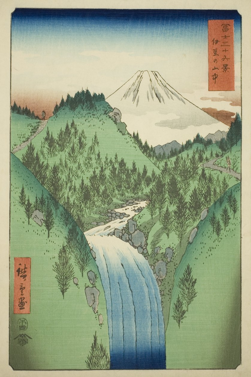 I bjergene i Izu-provinsen (Izu no sanchu), fra serien "Seksogtredive udsigter over Mount Fuji (Fuji sanjurokkei)" af Utagawa Hiroshige
