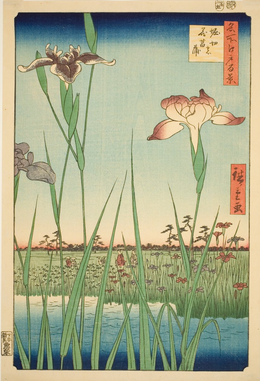 Irase s at Horikiri (Horikiri no Hanadokorobe), fra seriens ``Ridge dre d fa net s views of Edo (One Hundred Famous Views of Edo)