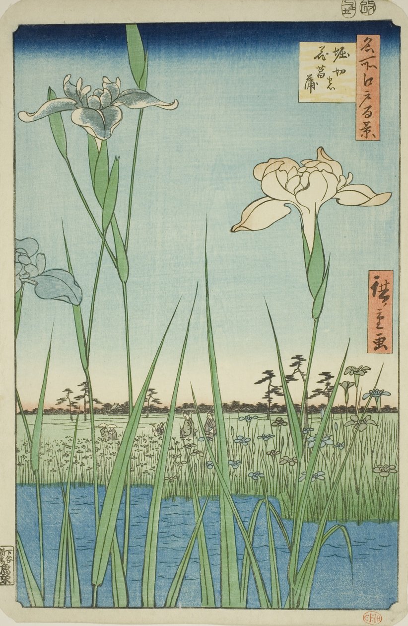 Irase s at Horikiri (Horikiri no Hanadokorobe), fra seriens ``Ridge dre d fa net s Views of Edo (One Hundred Famous Views of Edo)