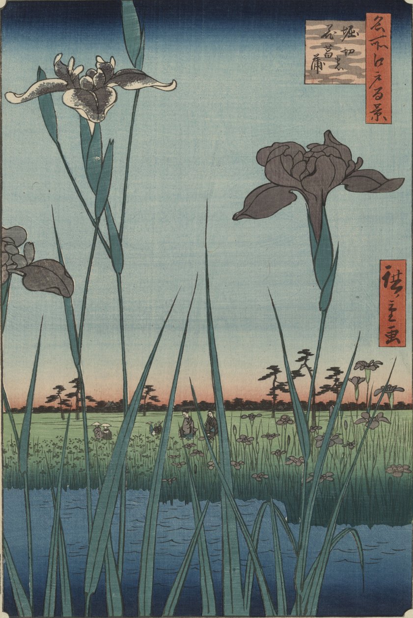 Irisblomster i Horikiri, fra serien »Hundrede berømte udsigter fra Edo« af Utagawa Hiroshige