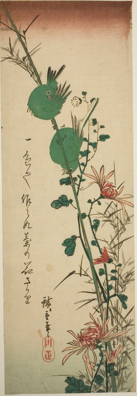 Japanske hvide øjne og krysantemum af Utagawa Hiroshige