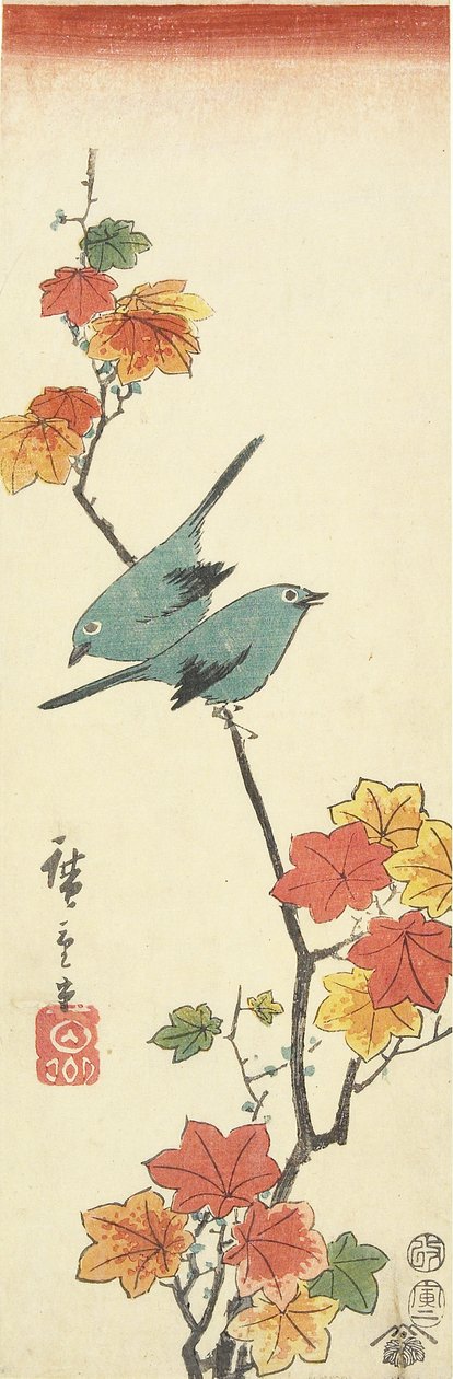 Japanske hvide øjne på en ahorngren, 1854 af Utagawa Hiroshige
