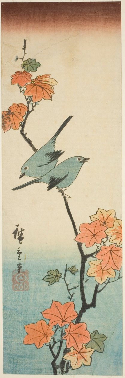Japanske hvide øjne på en ahorngren af Utagawa Hiroshige