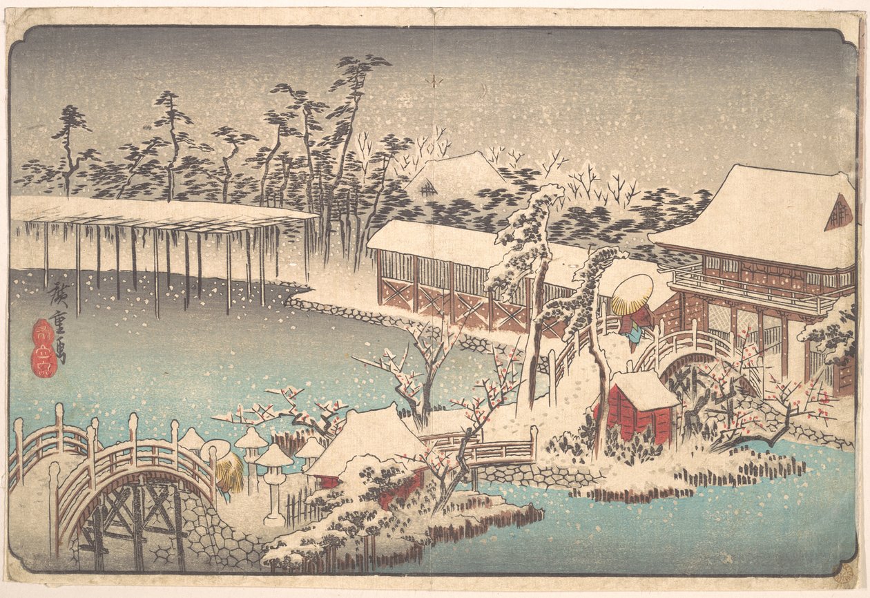 Sne på området ved Kameido Tenmangū af Utagawa Hiroshige