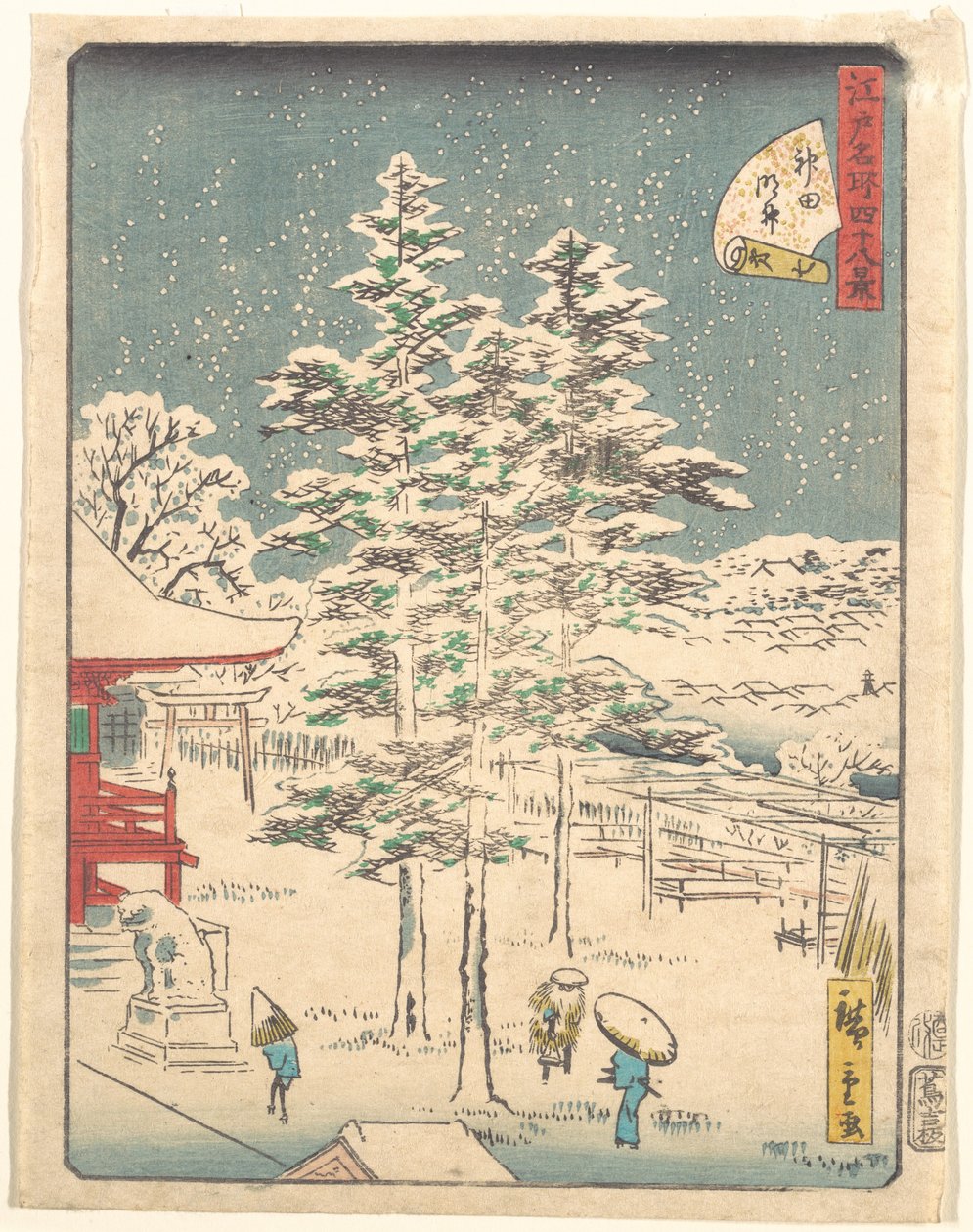 Sne ved Kanda-templet af Utagawa Hiroshige