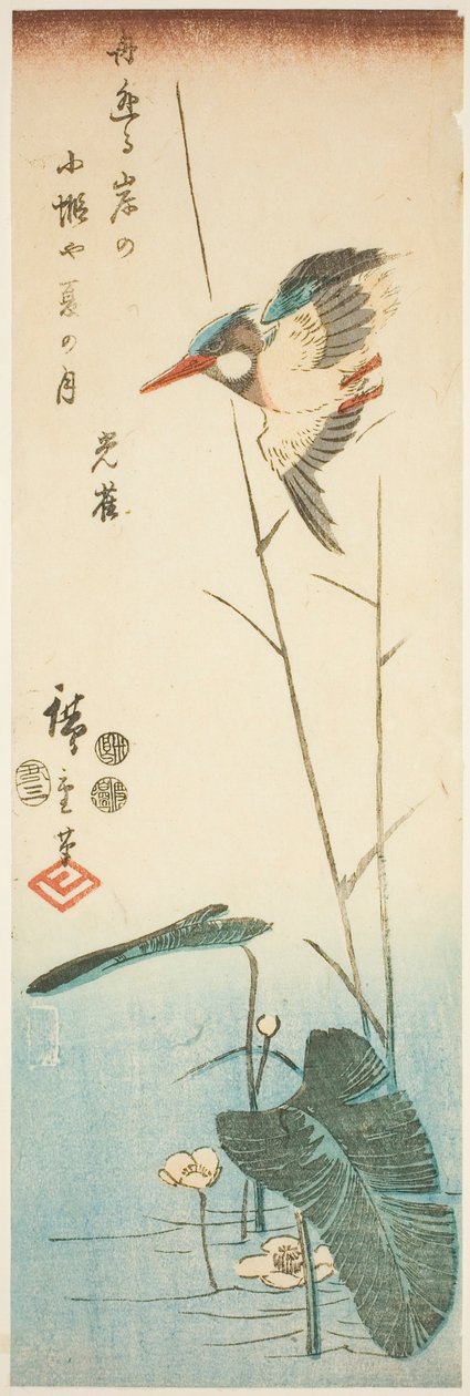 Isfugl over en gulblomstret vandplante af Utagawa Hiroshige