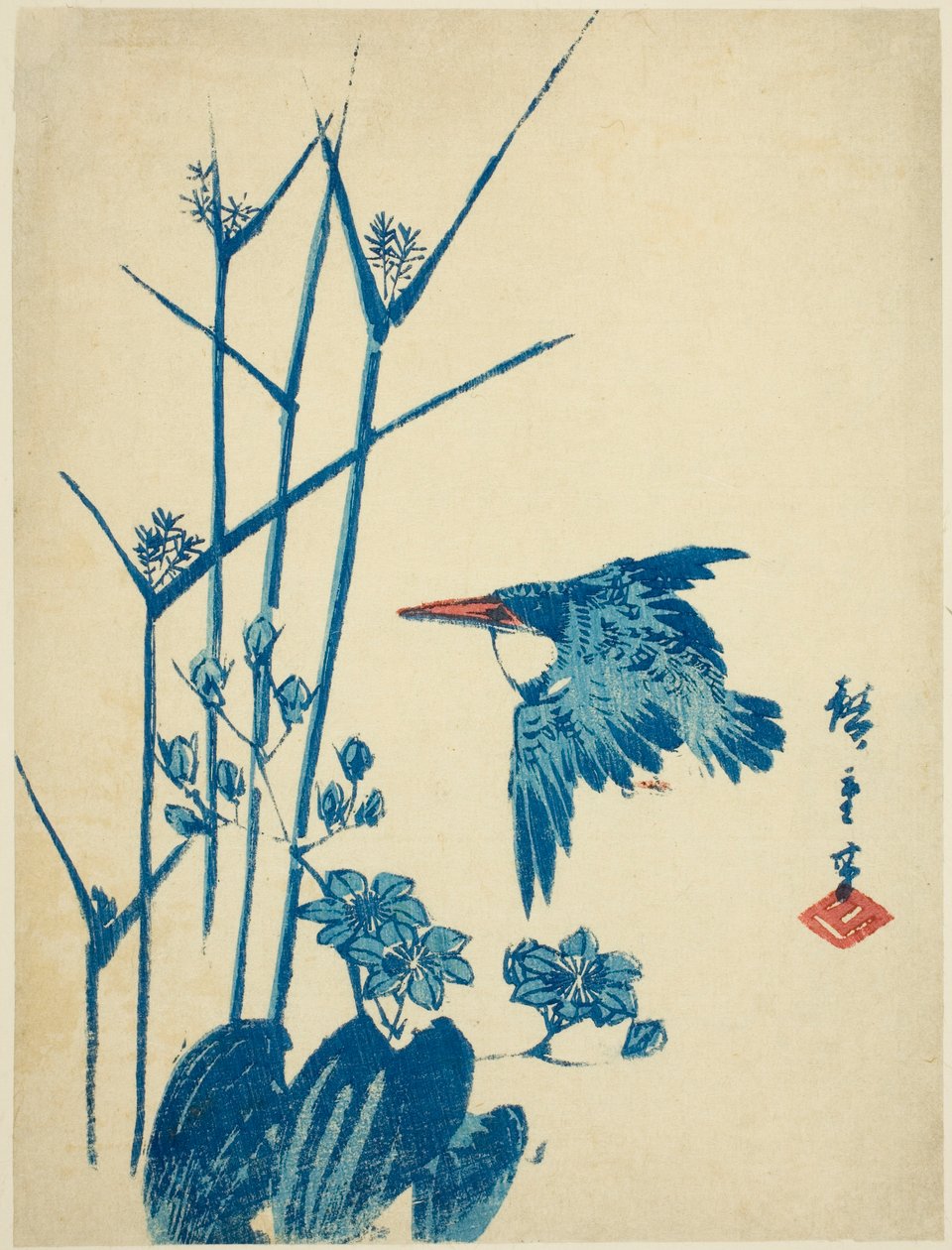 Kingfisher og monochoria af Utagawa Hiroshige