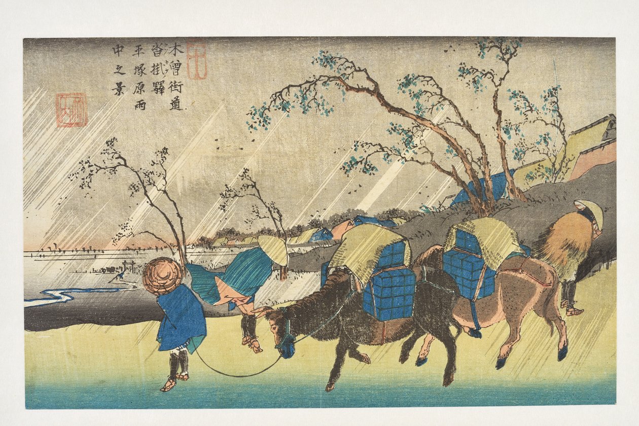 Kutsukake: Udsigt over regnen på Hiratsuka-sletten, fra serien »Kisokaidōs 69 stationer« af Utagawa Hiroshige
