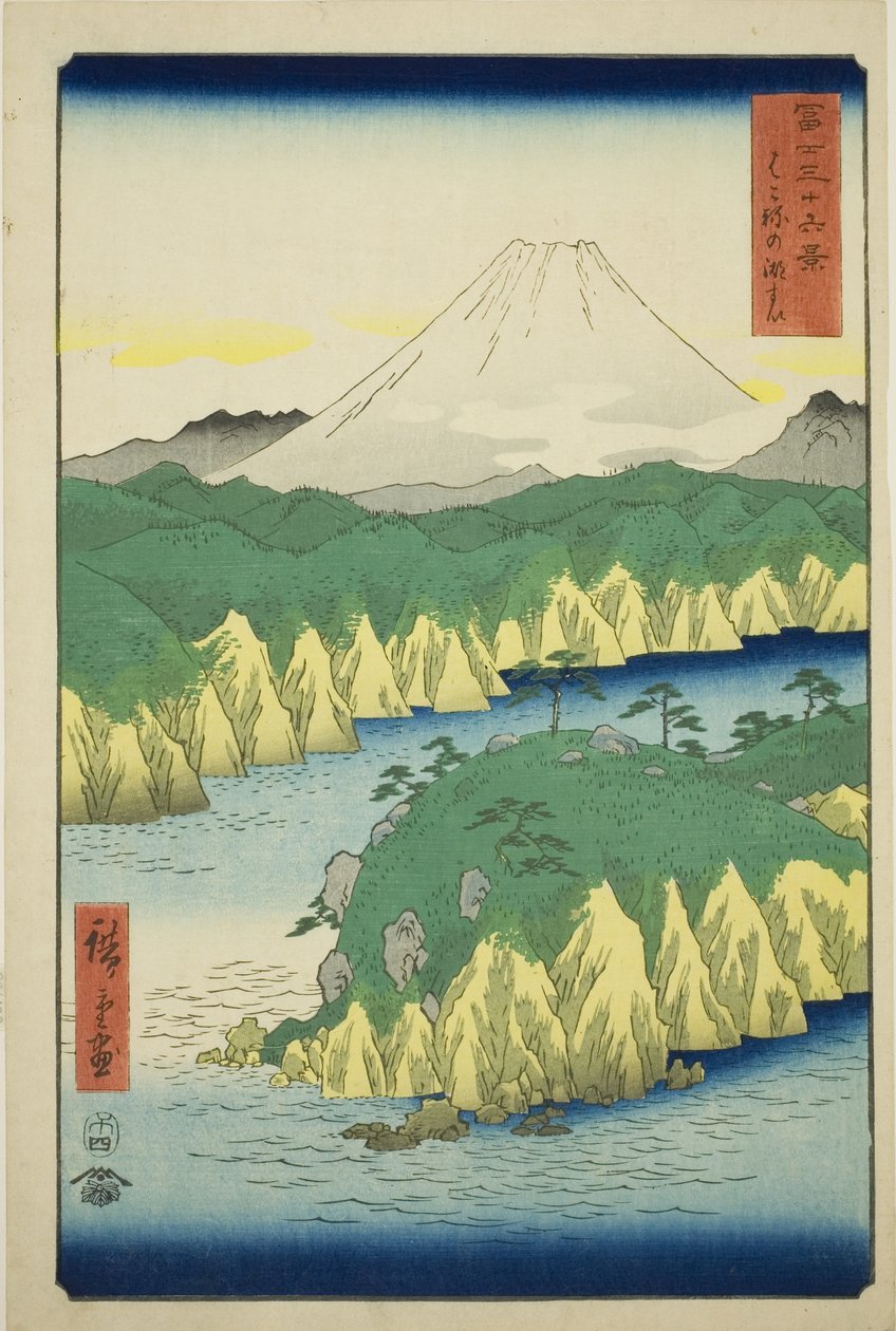 Lake at Hakone (Hakone no kosui), fra serien "Thirty-six Views of Mount Fuji (Fuji sanjurokkei)" af Utagawa Hiroshige
