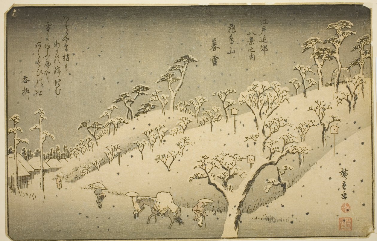 Asukayama (Evening snow of Asukayama), fra serien ``English view member Te Environs of Edo (one of the Eight Views of the Edo Bank)