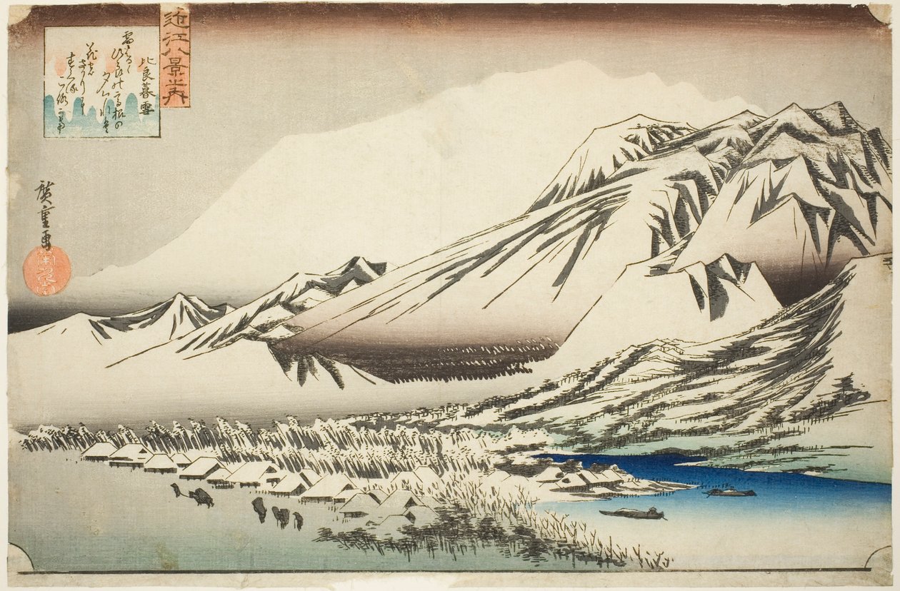 Dvælende sne på Hira-bjerget (Hira no bosetsu), fra serien "Eight Views of Omi Province (Omi hakkei no uchi)" af Utagawa Hiroshige